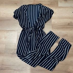 William B Navy Blue Striped Jumper Size: S